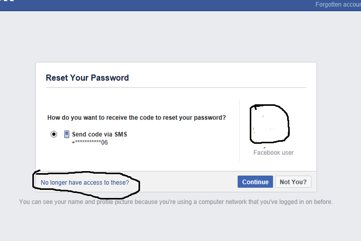 Facebook password reset