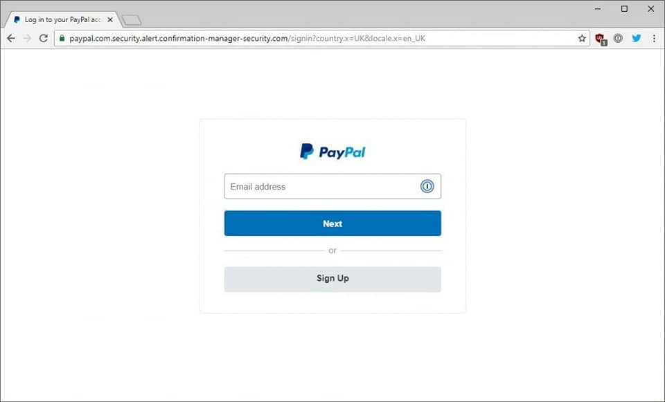 Paypal phishing web address example