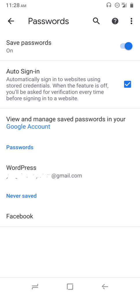 chrome browser password setting