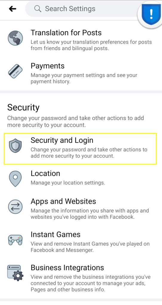 facebook security setting image