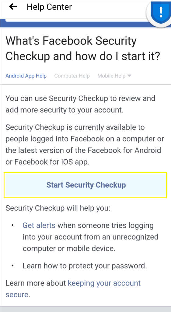 facebook checkup