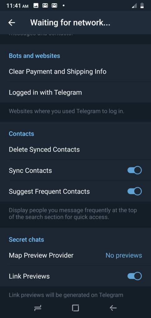 telegram contact sync delete