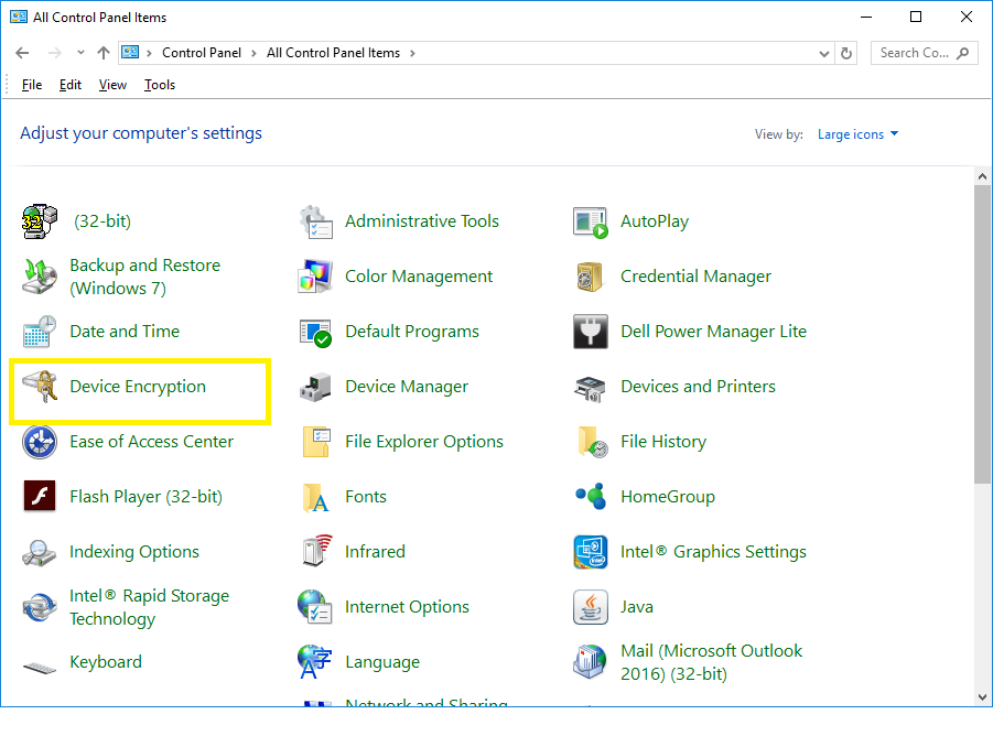 control panel device encryption image