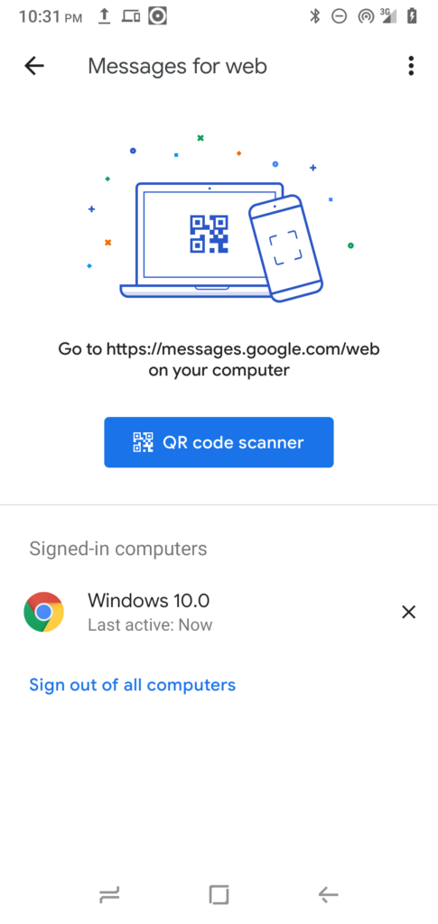 messages app signed-in on computer