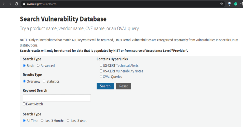 national Vulnerability database 