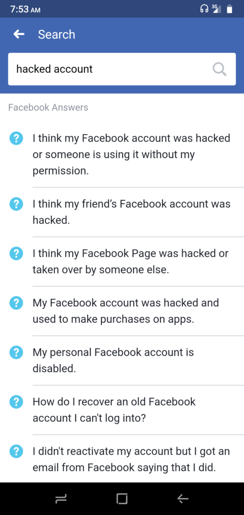 hacked Facebook Account