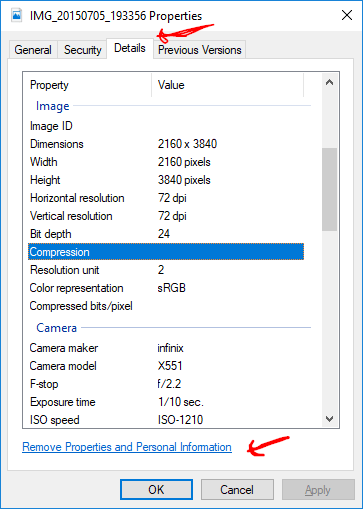 Exit metadata on windows computer