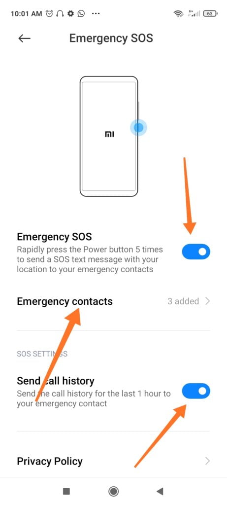 Emergency SOS settings