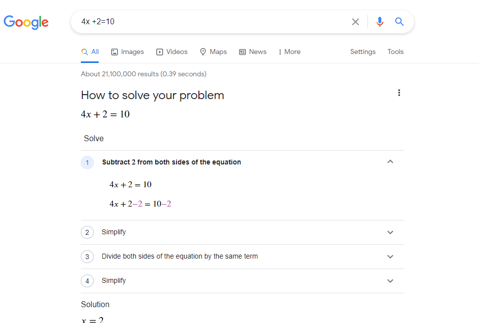 Google search for Math questions