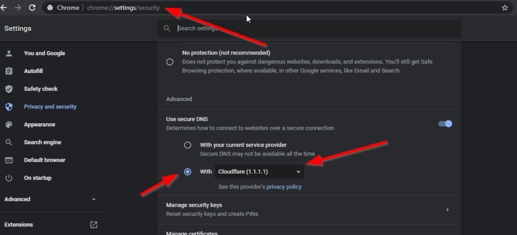 chrome desktop secure DNS setting