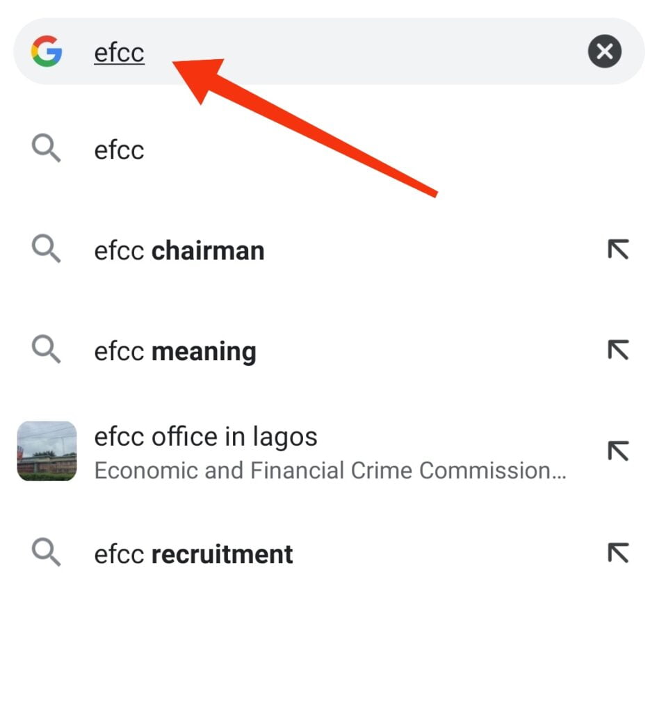 efcc website search to avoid fake websites.