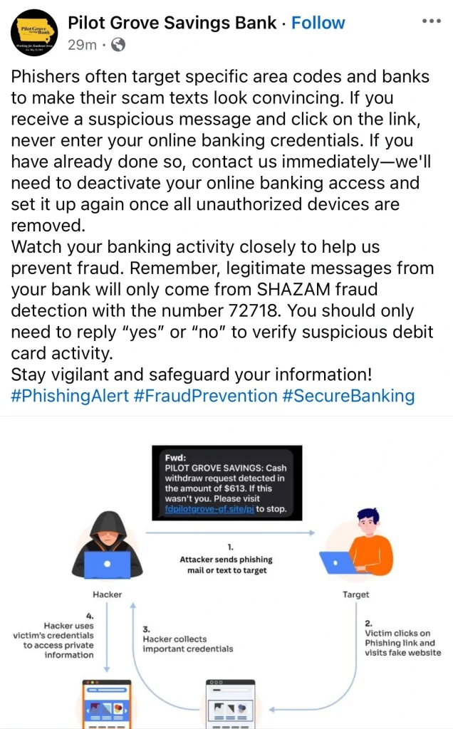 Pilot grove savings bank phishing alert