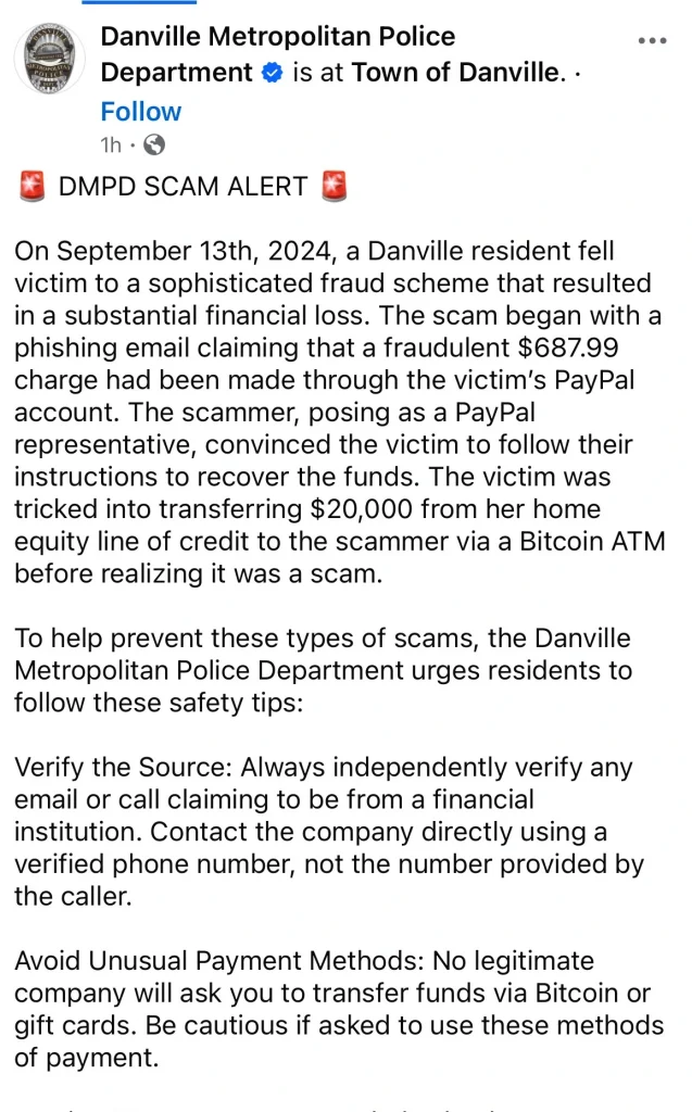 Danville Police  Department phishing alert