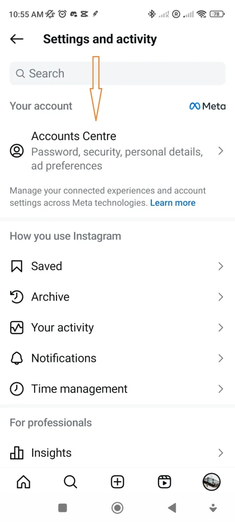 IG account center setting